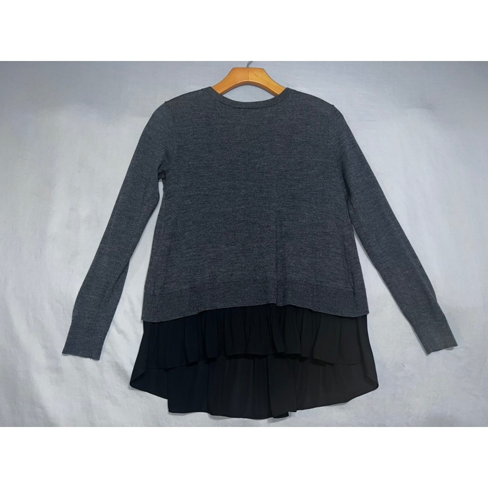 Club Monaco Gray Knit Black Pleated Chiffon Mixed Media Layered Sweater XS